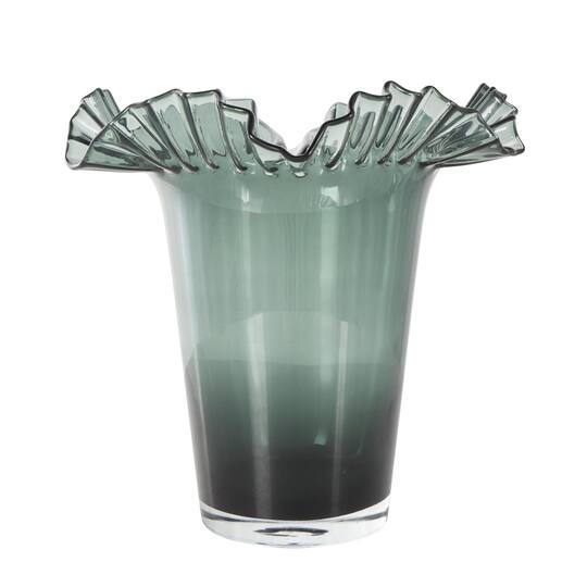 Green Glass Floral Tulip Inspired Ombre Vase with Wavy Opening